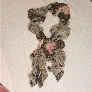 Talbots Women’s Scarf in Brown, Pink & Cream Elastic Ruffles Feminine Preppy